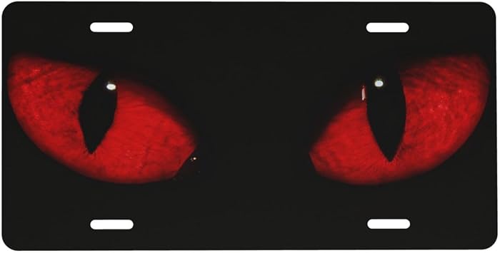 Cat Red Eyes Front License Plate for Women Cool Car Vanity Plates | Decorative Aluminum Metal Cute Novelty License Plate Cover for Men 6x12 Inch 4 Holes