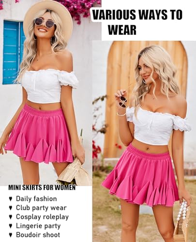 Image of Avidlove Women's Pleated Skirt Boho Ruffle Flowy Mini Skirts High Waisted Flared Skater Skirt Basic Outfits
