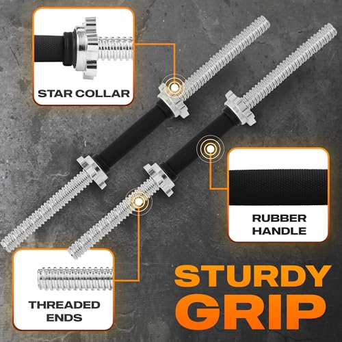 Image of Yes4All Threaded Dumbbell Handles, Adjustable Dumbbell Bar Pair, 14 /16 /18 /24-Inch Sizes, Fits 1 inch or 1.15 inch Plates, Non-Slip Grip, Secure Star-Lock Collars