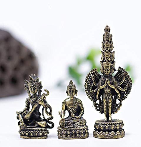 Gandhanra 13 Types 2 Inch Mini Tibetan Tantric Buddha Statue Figurines, Handcarved From Nepal, Antique Brass Look, Top Collection Amulet, Home Decor (Green Tara) #TOP2