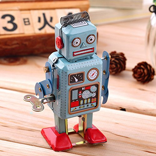 Catnew Cute Vintage Mechanical Clockwork Wind Up Metal Walking Robot Toy Children Kids Gift