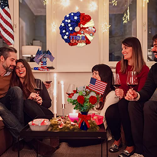 4Th Of July Wreath Decoration, Burlap Wreath With 3D Stars Usa & Car For Front Door Farmhouse, Stars And Stripes Wreath Patriotic Decoration For Independence Day Memorial Day Presidents Day #TOP5