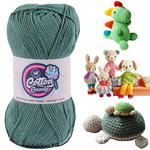Image of NESTNHAVEN Cotton Candy 100% Cotton Yarn - (100g, 185 Meters) - Luxury Yarn for Crochet, Amigurumi, Embroidery, Toys, Garments, Flowers and Hobby, Projects. (Spanish Green) | (500 Gm)