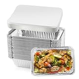 VPPIK 50 recipientes de aluminio reutilizables para alimentos con tapas, utensilios de cocina para hornear pasteles, brownies, pan, pastel de carne, lasaña o lonchera (20 x 11 x 5)