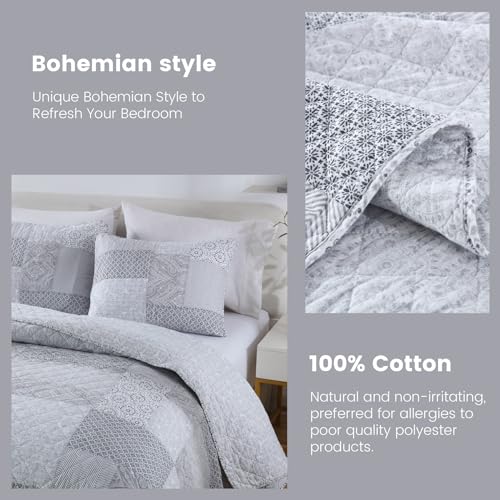 Secgo King Size Comforter Set- 100% Cotton Quilt King Size Set, Green, Sage bedspreads (96 * 108 Inch) with 2 Pillow Shams, Patchwork Reversible Lightweight Bedding