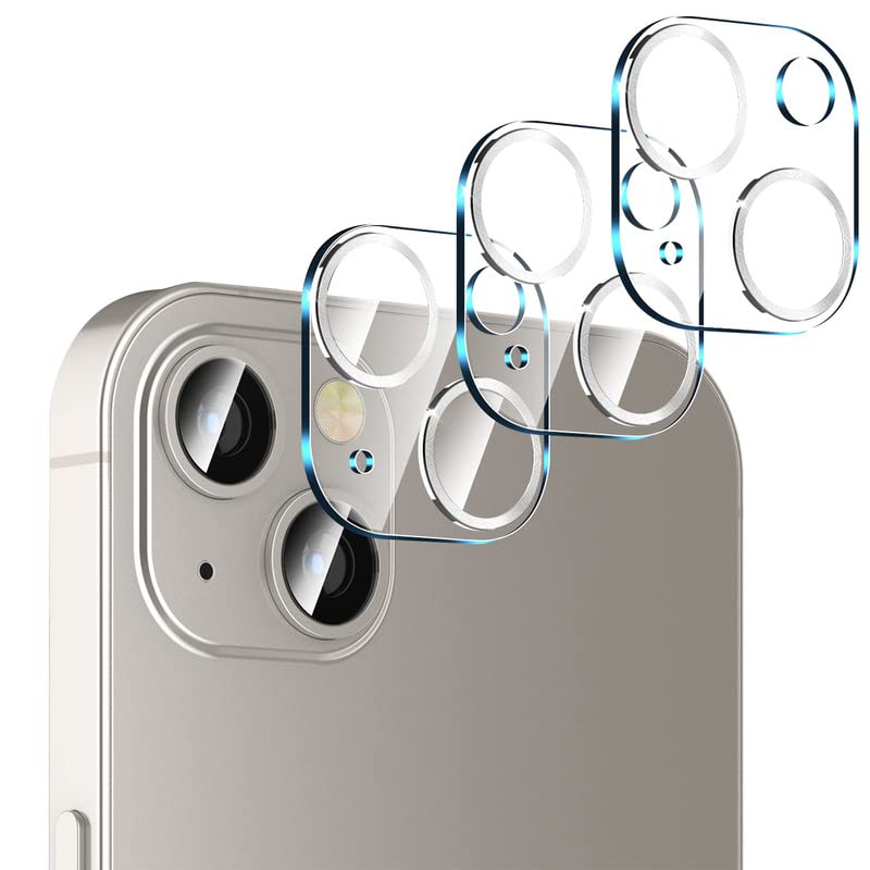 [3 piezas de protector de lente de cámara compatible con iPhone 13/13 Mini vidrio templado [funda de protección] [resistente a los arañazos] [fácil instalación] – Lente circular plateada
