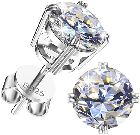 UHIBROS Moissanite Earrings S925 Sterling Silver Earrings Hypoallergenic Earrings 18k White Gold Moissanite Stud Earrings D Color Brilliant Round Cut Diamond Earrings for Women