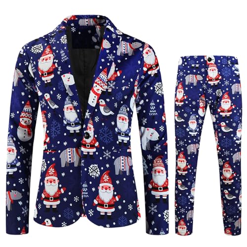Weihnachten Anzug Herren 2 Teilig 1Mantel und 1Anzughose, Weihnachtsmantel Santa Lustig 3D Slim Fit Herrenanzug Anzüge Modern Christmas Anzüge Set Weihnachtsanzug Festlich...