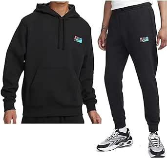 NIKE(ナイキ) 上下 スウェット セットアップ クラブ+ BB パッチ プルオーバー パーカー × パンツ 上下セット メンズ フリース 裏起毛 ジム フィットネス トレーニング 国内正規品 FB8440-010+FB8438-010 ブラック/(ホワイト)