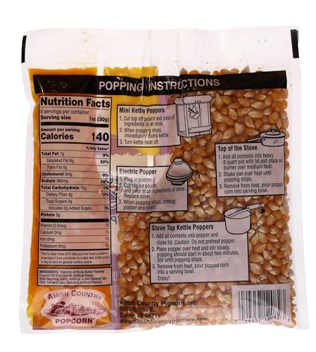 Amish Country Popcorn | All-In-One Kernel Packs | Pre-Measured for Popcorn Machines and Includes Hulless Popcorn, Oil & Salt (Medium Yellow, Oil & Seasoning -10.75 oz - Pack of 24) - Thumbnail 2