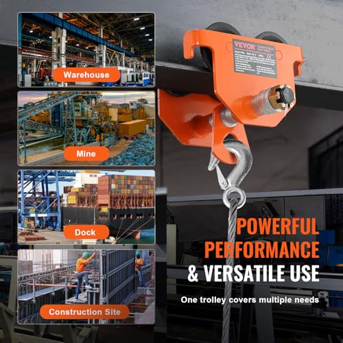 VEVOR Laufkatze 1Tonnen Tragfähigkeit Hallenkran 63,5-203,2mm Einstellbare Breite Kran 295x230x240mm Rollfahrwerk Doppelrad-Design Handfahrwerk für I- und H-Trägern Hallenkran Ladekran