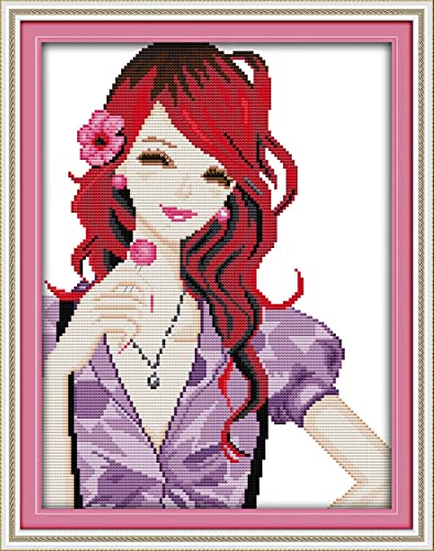Point de croix kit complet Gentille Fille pour créer une décoration murale faite main