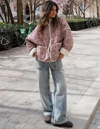 Arssm Women Floral Quilted Puffer Jacket Cropped Lightweight Patchwork Vintage Padded Short Coat Outerwear4