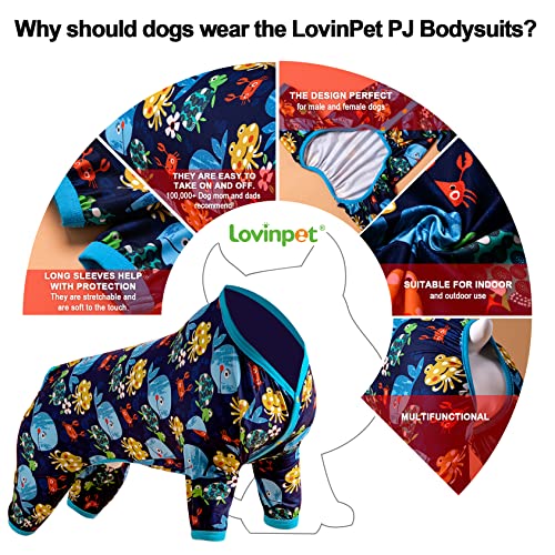 Lovinpet Pajamas For Large Dogs - Lightweight Stretch Knit Pullover Dog Shirt, Marine Life Print, Large Dog Onesie, Large Breed Dog Jammie, Pet Pj's/Medium #TOP2