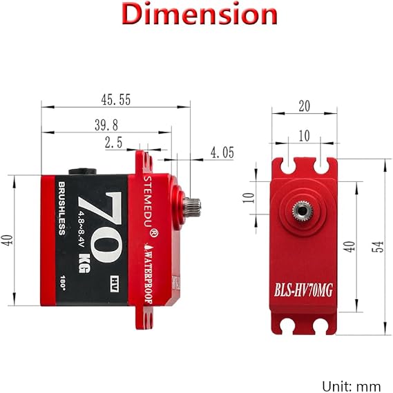 70KG Brushless Servo High Torque Digital RC Servo Motor BLS-HV70MG Waterproof All-Metal High Voltage 4.8~8.4V Steering Servo for 1:8 1:10 RC Car, Control Angle 180 Degree