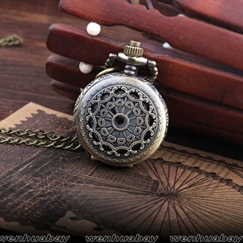 Ieakdcd Retro Hollow Engraved Pocket Watch Long Pendant Necklace Charm Pocket Watch Chain(Bronze) #TOP5