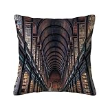 Housses de Coussin en Coton et Lin,Bibliothèque Irlande Trinity College Dublin Bibliothèque Livres Collection, taie d'oreiller carrée Maison canapé décoration Housse de Coussin 18 'x 18'