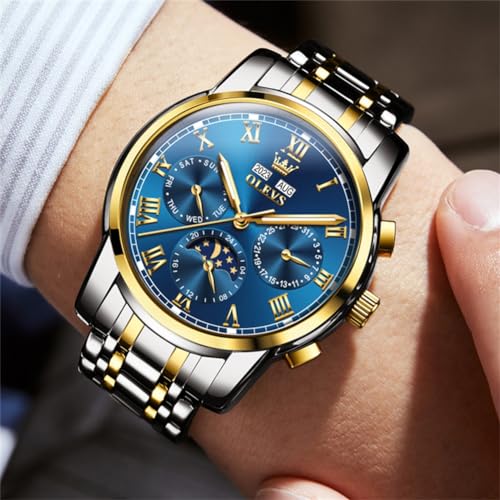 Image of OLEVS Watches for Men Automatic Mechanical Self Winding Dress Wrist Watch Multifunction Calendar Waterproof Luminous