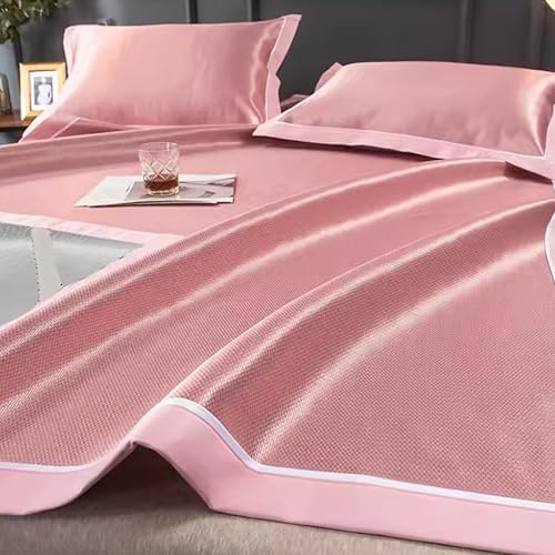 ECwtpndf Esterilla Plegable de Seda de Hielo, Juego de Alfombrillas refrescantes ratán Ice Silk, Multicolor, Varios tamaños, 2-3 Piezas(Pink,180x200cm/70.9' x78.7)