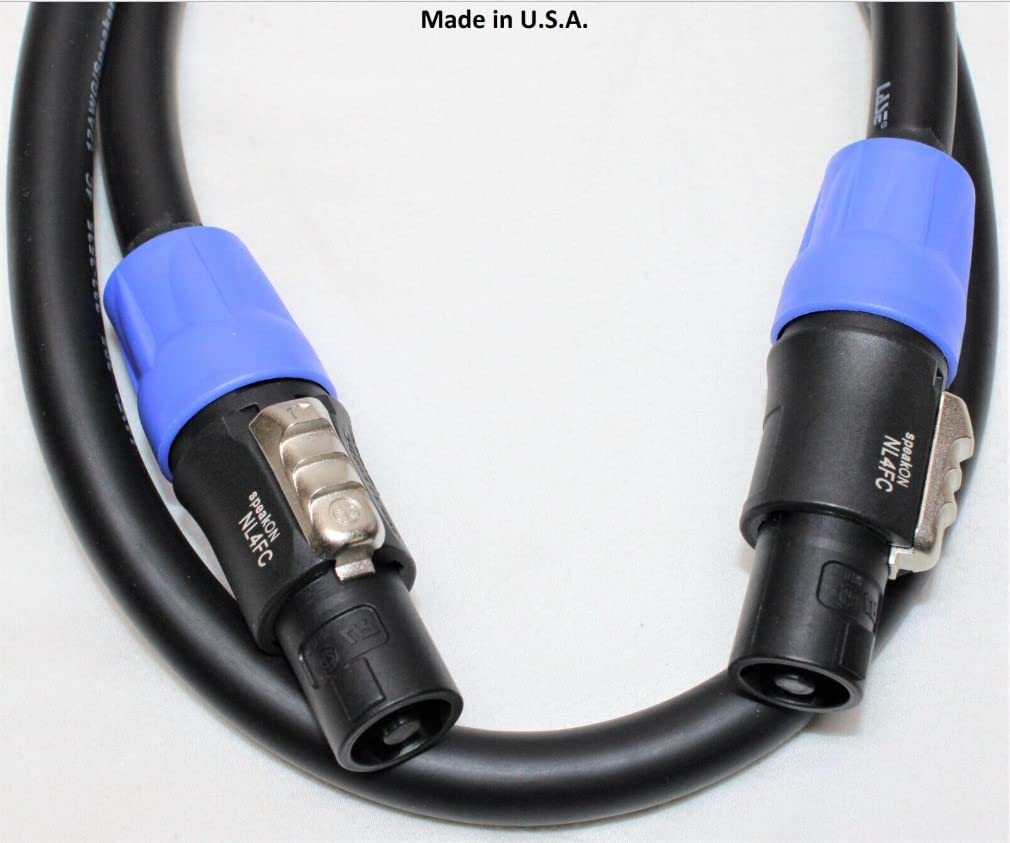 LASE 4 Ft Speakon to Speakon PA Speaker Cable w/NEUTRIK NL4FC 12ga 4 Conductor Pure Copper Wire with Original Neutrik Connectors. Made in USA.