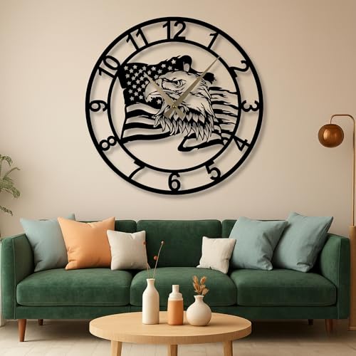 ECHORA American Eagle Wall Clock, Metal Art with Patriotic USA