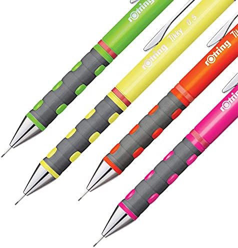 rOtring Tikky Mechanical Pencils - 0.5mm & 0.7mm - Set of 6 Pencils - Assorted Barrel Colours - Rubber Grip