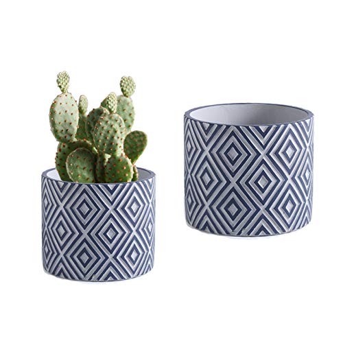 Rihihi Set of 2 Flower Pots Indoor,4.75&5.9 Inch Orchid Pots with Holes,Planter Pots for Indoor Plants,Geometric Design Concrete Planter,for Plants Succulent Cactus(Plants NOT Included)(Prussian Blue)