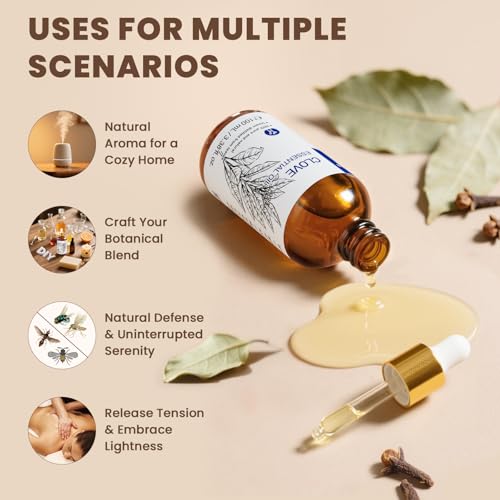 Image of HIQILI Clove Oil for Aromatherapy, Clean Spray, Soap Making, Candle Making | Value size for daily diffuser use and homemade candles, A versatile staple for your home - 100mL / 3.38 fl oz