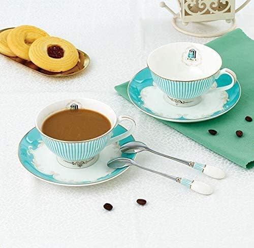 YBK Tech Cup& Saucer Set Bone China Porcelain Tea Coffee Cup for Breakfast Afternoon Tea- Blue Stripe Pattern (1)