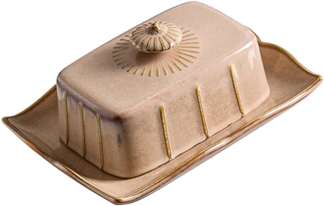 Cabilock Ceramic Butter Storage Tray Lid Food Serving Dish 8-inch Capacity for Cheese and Pastries Dishwasher Safe for Kitchen and Dining