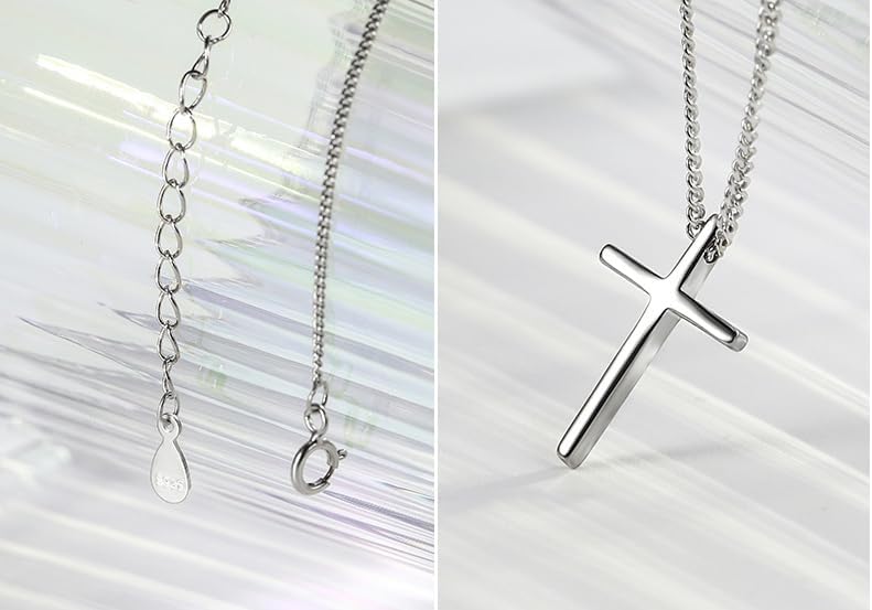 Miniatura 6 de STRADIOS Collar minimalista con colgante de cruz pequeña plana para mujer, plata de ley 925, joyería con dije de cruz, Plata esterlina, No es una