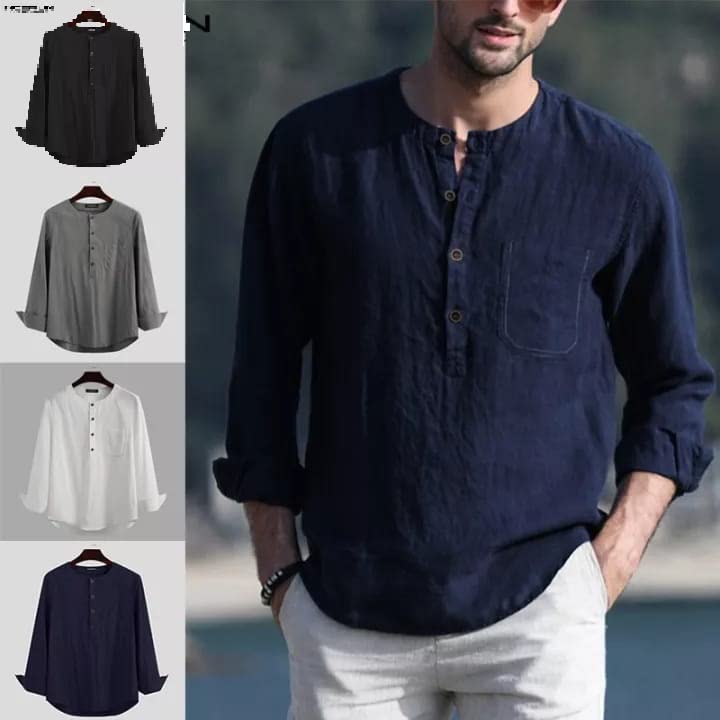 Image of Men's Regular Fit Full Sleeve Summer Wear Kurta for Men Availabel Size M=38,L=40,XL=42 Attractive Colour =Black,White,Navy,Grey,Sky Blue.