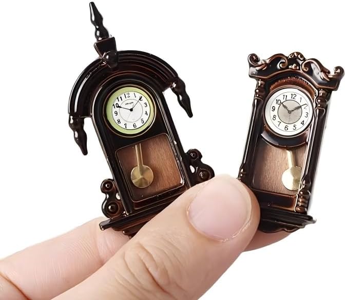 1:12 Scale Dollhouse Accessories Set, Miniature Grandfather Wall Clock, Elf Dollhouse Decor for Pretend Play & Collection（2pc，Two Styles）