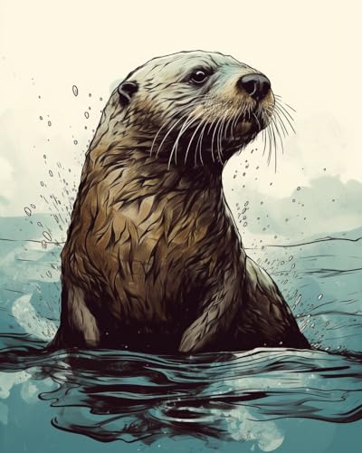 Generic Sea Otter Cross Stitch Kits for Beginners Stamped Cross-Stitch Supplies Needlework DIY 11CT 3 Strands Cotton Thread Printed DIY Needlepoint Kits 40×50cm (sm128), FIF-CUCROSS 325A128