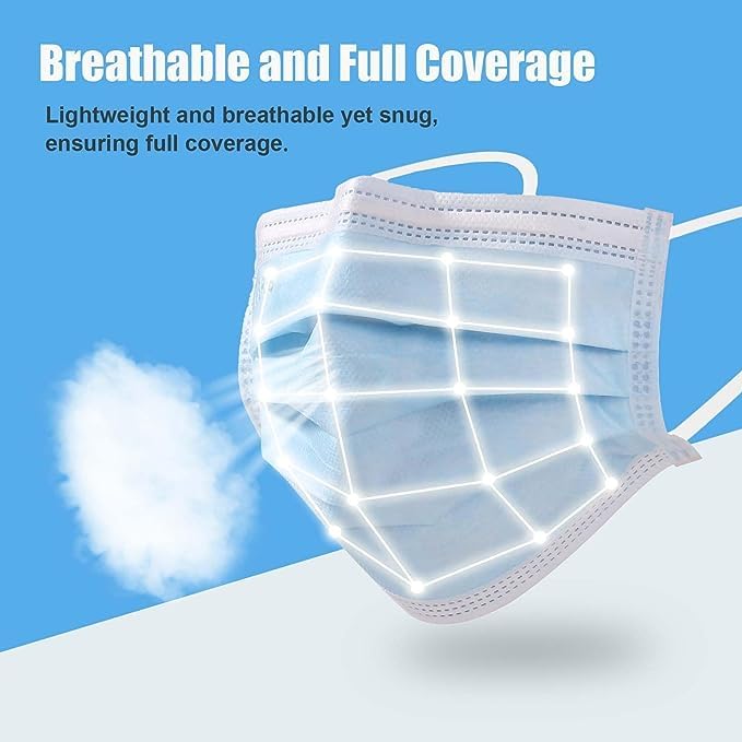 Miniatura 4 de 50 mascarillas desechables de nivel 3 con cinta elástica para las orejas, 0.14 onzas, 3 capas, desechables, individuales, no tejidas, transpirables,