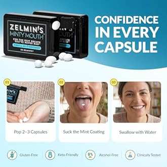 Zelmin's Minty Mouth Breath Freshener - (5 Pack) Long Lasting Bad Breath Treatment for Adults, Instant Freshness Helps with Dry Mouth, Natural Breath Mints for Travel, Alcohol-Free, Keto, Gluten-Free