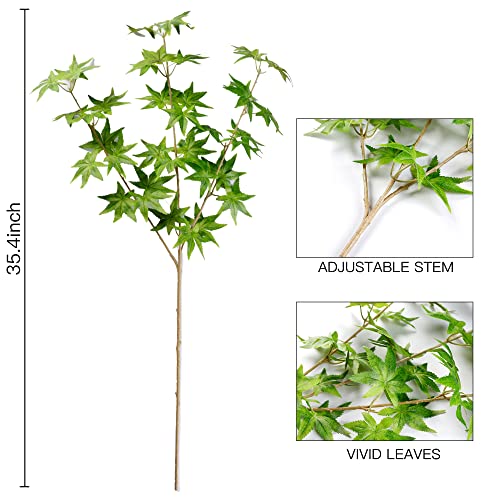 Sggvecsy 4Pcs Artificial Maple Leaves Branches Fake Green Leaves Stems Maple Leaves Shrubs Spring Summer Leaf Bushes Faux Silk Foliage For Home Kitchen Table Centerpieces Festival Decor (Green) #TOP5