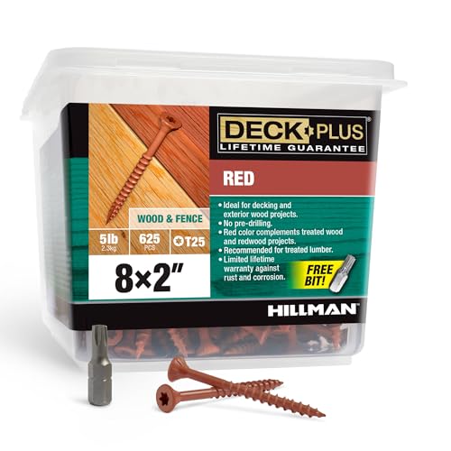 Image of Deck Plus 2 Inch Epoxy Coated Exterior Wood and Fence Screws #8 x 2 Torx /Star Drive Included Coarse Thread, Outdoor Rust Resistant Decking Screw, Red, 5lb Box, 735 Pieces | 48428