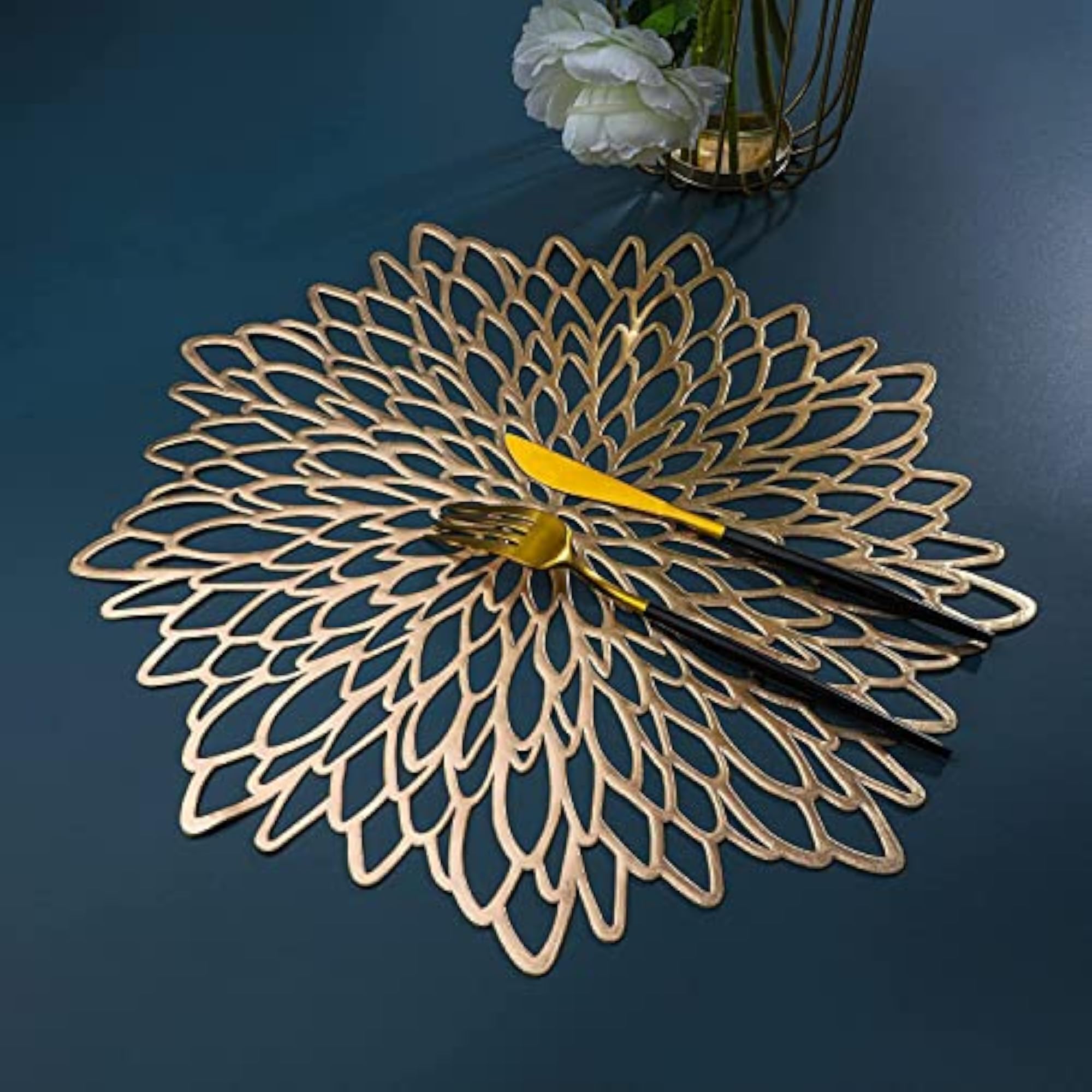 Golden Flower Placemats Pressed Vinyl for Dining Table