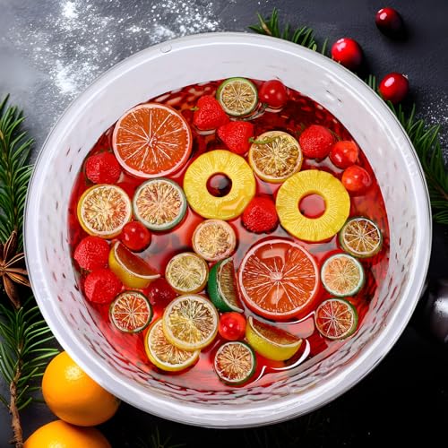 Nuogo 2.5 Gallon Punch Bowl with Ladle Stackable Plastic Tumbler Cups Set Include an Embroidered Punch Plastic Bowls with a Ladle 6 Pcs 10 oz Clear Plastic Glasses for Soup Water Parties