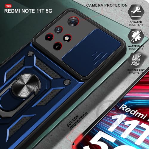 Image of AESTMO Tough Armor Redmi Note 11T 5G / Poco M4 Pro 5G Bumper Back Case Cover | Sliding Camera Shield Cover | 360 Degree Protection Back Case Cover for Redmi Note 11T 5G / Poco M4 Pro 5G (Blue)