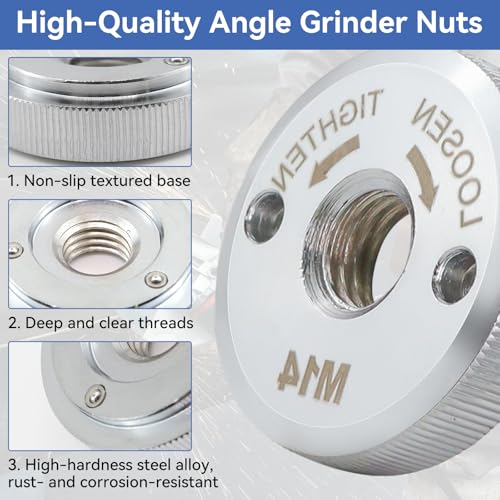 MISIQIMA Tuerca de liberación rápida plateada, M14 para amoladora angular, tuerca de liberación rápida, apta para amoladoras angulares como AEG, Black & Decker, Dewalt, Flex, Hitachi, Metabo, Makita - imagen 3