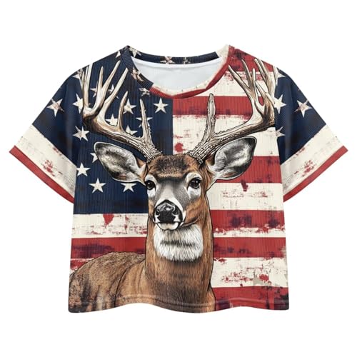 Image of Girls Summer Crop Top Outfits Short Sleeve T Shirts Kids Cute Clothes Tees Blouse