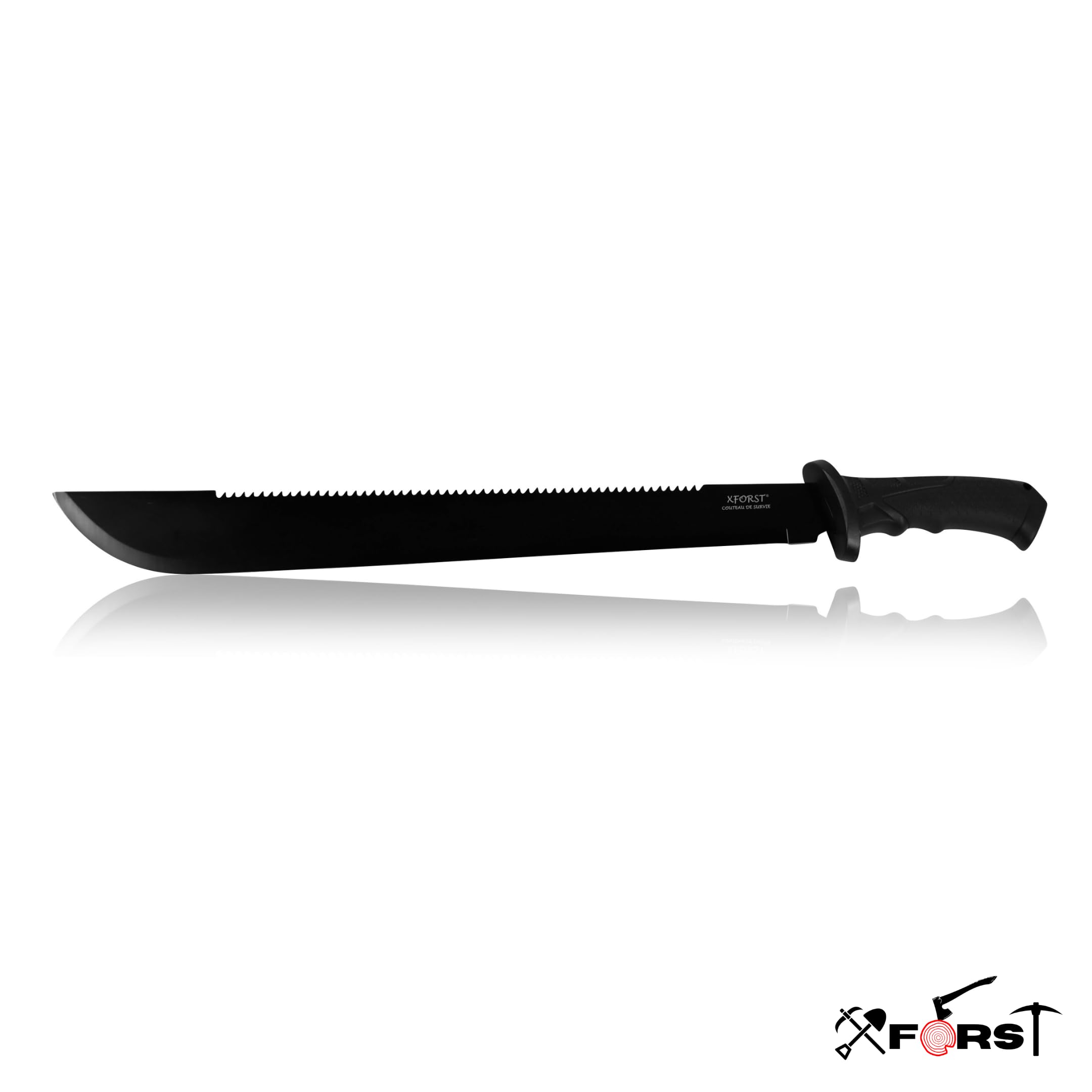 Xforst Machete MTB mit Sägeblatt, gesamtlänge 60,5 cm. Mit rutschfestem Gummi-Griff und feststehender Klinge. Für Outdoor, Survival und Bushcraft.