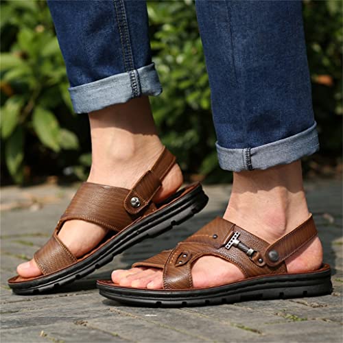 Men's Beach Shoes Sandals Cow Leather Slippers Breathable Purpose Men's Sandals(41)3