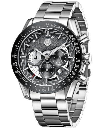 Armbanduhr Herren Edelstahl Herrenuhr Groß Uhren Herren Chronograph Analog Quarz Männer Uhr Kleid Wasserdicht 3ATM mit Kalender Business Casual