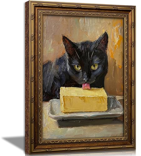 sezhylee Black Cat Framed Wall Art Kitchen Cat Wall Decor 9x11in