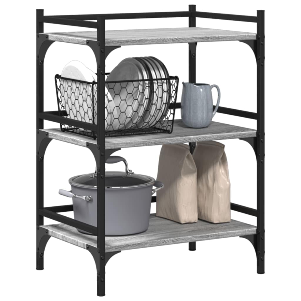 Carrello da cucina grigio Sonoma, in legno con telaio in acciaio, 50 x 35 x 75,5 cm, carrello da portata con 4 ruote e spazio portaoggetti, carrello come isola da cucina, carrello per spezie
