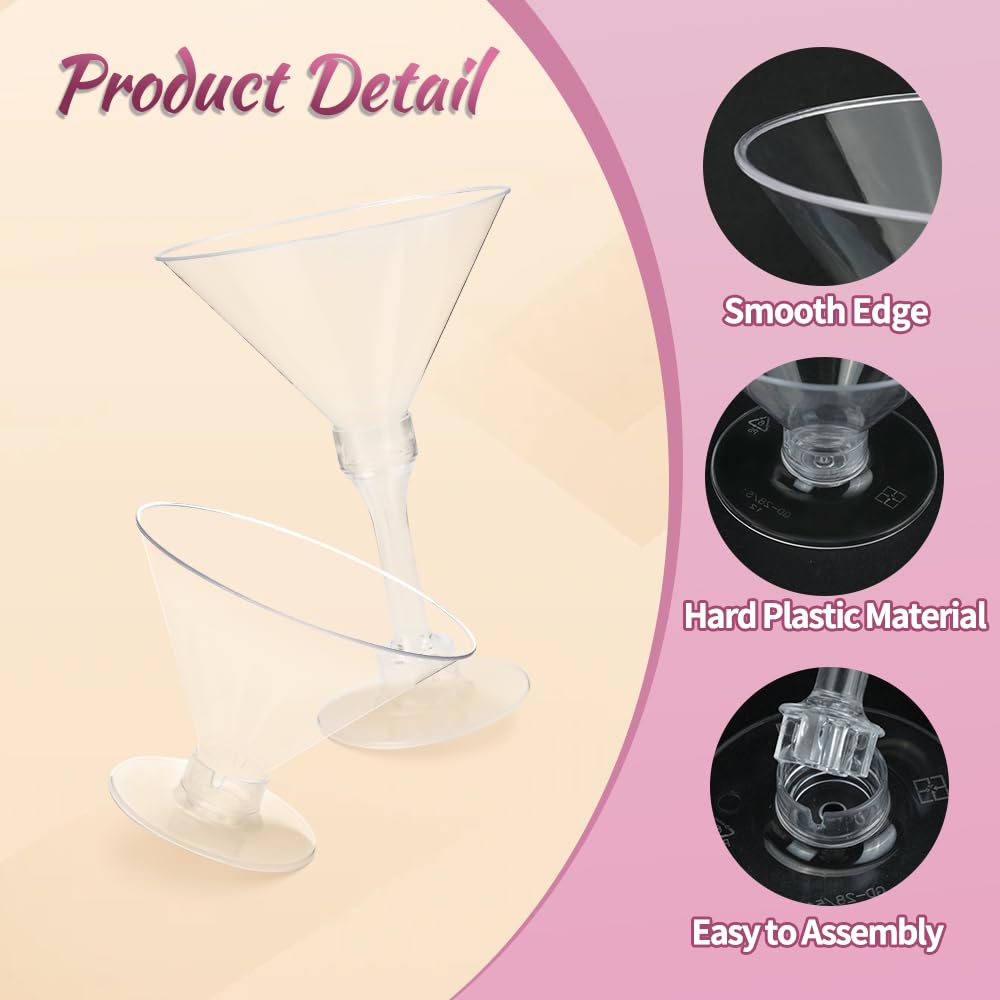 RETON Set di 100 bicchieri da Martini in plastica, riutilizzabili, da 141,7 g, bicchieri alti da margarita con 100 stecchini per frutta, mini bicchieri da dessert riutilizzabili per feste, matrimoni,