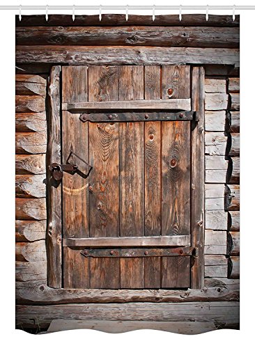 Casepillows Vintage Stall Shower Curtain, Rustic Wooden Door of Old Barn in Farmhouse Countryside Village Aged Rural Life Image, Fabric Bathroom Decor Set with Hooks, 54 W x 78 L inches, Brown